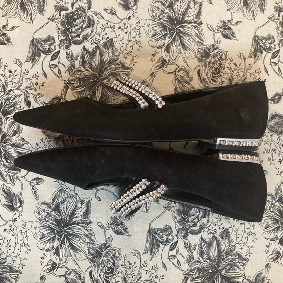 DUNE LONDON Sz 38 Suede and Rhinestone Pointy Ballet Slip On Flats - Picture 9 of 12